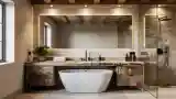 Rustic Bathroom with Wood and Marble