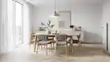 Stylowa sala posiłków z drewnem