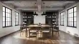 Industrial Dining Room with Warm Wood and Concrete