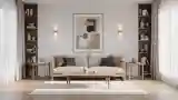 Minimalistowy salon z drewnem