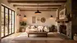 Zimowy salon z kominkiem