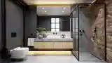 Industrial Bathroom with Brick and Stone