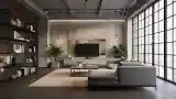 Nowoczesny salon z betonem i drewnem