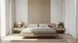 Floating Bed with Wooden Texture and Linens