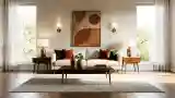 Elegant Living Room with Wood and Fabric