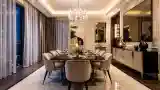 Elegancki Salon Jadalny z Marmurowym Podłogą