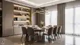 Jadalnia z drewnem i złotym blaskiem