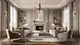 Living Room with Fireplace and Marble