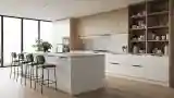 Nowoczesna Kuchnia z Drewnem i Białym Kamieniem