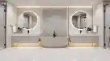 Spacious Marble Bathroom with Freestanding Tub