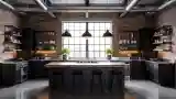 Industrial Kitchen z Ciemnym Drewnem