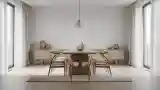 Dining Room z Drewna i Srebrnym Oświetleniem