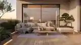 Japandi Terrace with Wood and Water