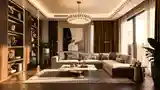 Glamour Living Room with Wood and Gold