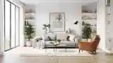 Skandynawski Salon z Drewnem i Skórą