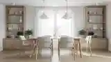 Stylowy salon jadalny z drewnem