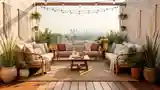 Boho Taras z Drewna i Tkanin