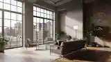 Loft Living Room with Concrete and Brick