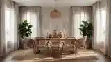 Bohemian Dining Room with Wood and Rattan