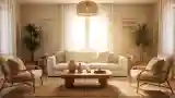 Elegant Lounge with Wood and Rattan