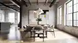 Loft Dining Room with Wood and Brick