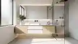 Szkło i drewno w szwedzkiej łazience