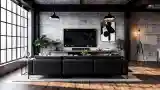 Industrial Living Room with Concrete and Wood