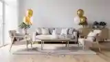Scandinavian Living Room with Wood and Silver Textures