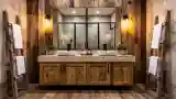 White sinks on wooden base