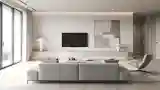 Minimalist Living Room with Wood and Grey Fabric