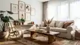 Elegant Living Room with Wood and Textiles