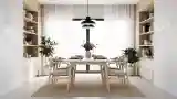 Minimalist Dining Room with Wood