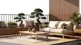 Japandi Terrace with Wood and Vases