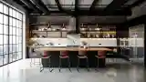 Industrial Kitchen with Brick Walls