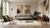 Elegancki salon z drewnem i wełną