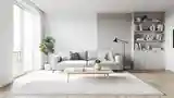 Scandinavian Living Room with Wood and Grey Fabric