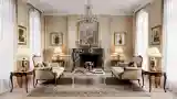 Marble Fireplace & Crystal Chandelier