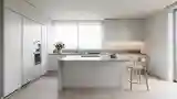 Minimalistna Kuchnia z Ciemnymi Dębowymi Podłogami