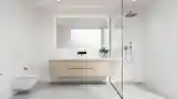 Bathroom with Wood and Glass Elegance