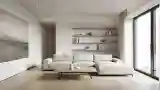 Nowoczesny salon z drewnem i beżem