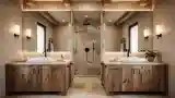 White Sinks and Wood Bathroom