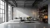 Industrial Loft Lounge with Concrete and Wood