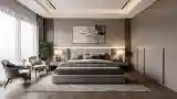 Luxury Bedroom with Wood and Grey Fabric