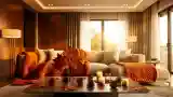 Autumnal Living Room with Warm Wood and Textures