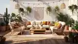 Boho Taras z Rattanem i Roślinami
