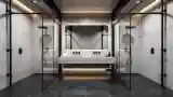 Minimalist bathroom with raw concrete