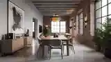 Loft Dining Room with Wood and Dark Brick