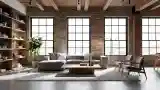 Spacious Loft Living Room with Exposed Brick and Wood