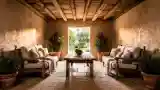 Sunlit Lounge with Wood and Stone