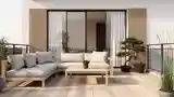 Terasa Japandi z Drewnem i Kremowym Tkaninem